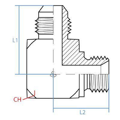 9065-06-04 : Adaptall 90-Degree  Adapter, Male 0.375 (3/8") JIC x Male 0.25 (1/4") BSPP, Carbon Steel
