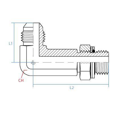 9069L-10-22 : Adaptall 90-Degree  Adapter, Male 0.625 (5/8") JIC x Male 22MM Metric, Carbon Steel