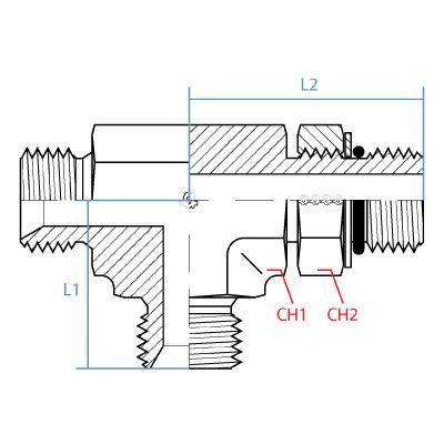 9078-12-12-10 : Adaptall Tee Adapter, Male 0.75 (3/4") BSPP x Male 0.75 (3/4") BSPP x Male 0.625 (5/8") ORB, Carbon Steel