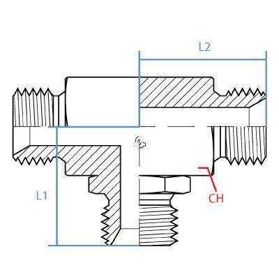 9080-10-10-10 : Adaptall Tee Adapter, Male 0.625 (5/8") BSPP x Male 0.625 (5/8") BSPP x Male 0.625 (5/8") BSPP, Carbon Steel