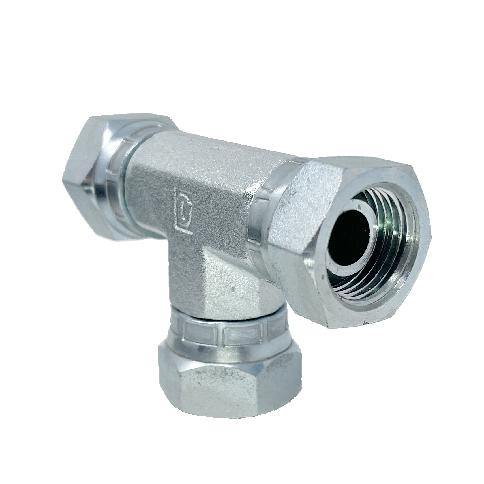 9085-10-10-10 : Adaptall Tee Adapter, Female 0.625 (5/8") BSPP x Female 0.625 (5/8") BSPP x Female 0.625 (5/8") BSPP, Carbon Steel