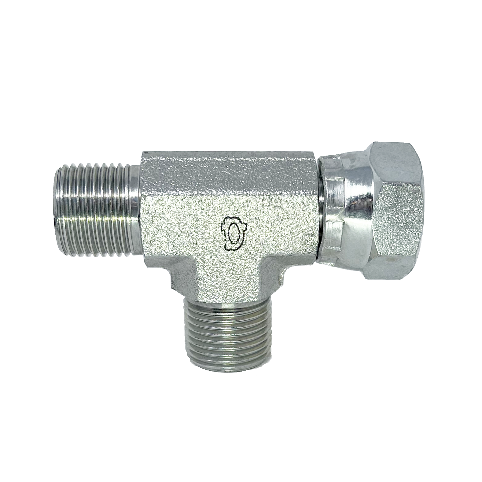 9090-06-06-06 : Adaptall Tee Adapter, Male 0.375 (3/8") BSPP x Female 0.375 (3/8") BSPP x Male 0.375 (3/8") BSPP, Carbon Steel
