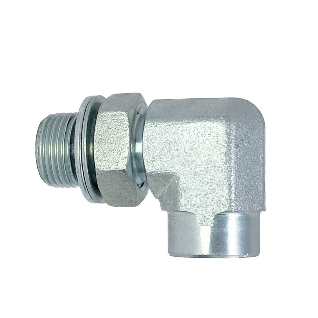 9135-24-24 : Adaptall 90-Degree  Adapter, Male 1.5 (1-1/2") BSPP x Female 1.5 (1-1/2") NPT, Carbon Steel