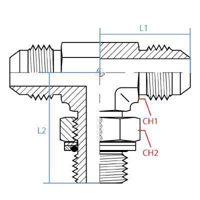 9159-12-12-12 : Adaptall Tee Adapter, Male 0.75 (3/4") JIC x Male 0.75 (3/4") JIC x Male 0.75 (3/4") BSPP, Carbon Steel