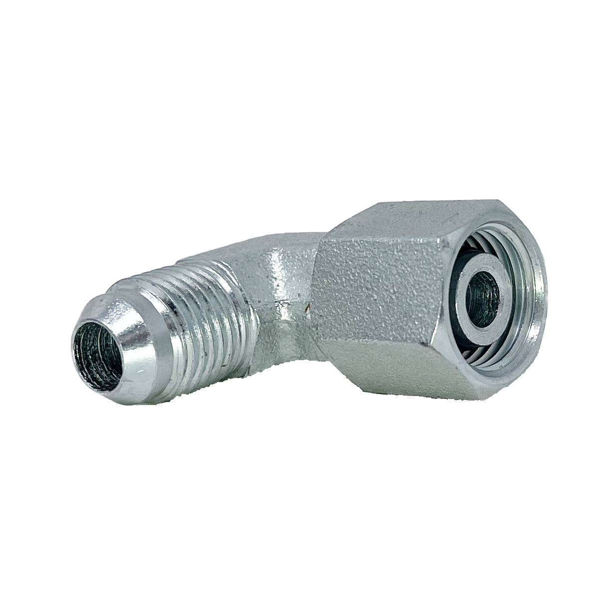 9199-12-S20-30 : Adaptall 90-Degree  Adapter, Male 0.75 (3/4") JIC x Female S20 DIN Tube, Carbon Steel