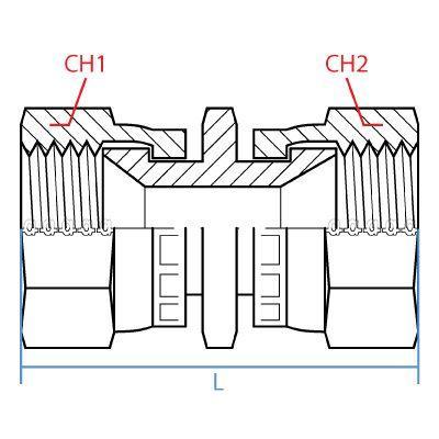 9226-08-08 : Adaptall Straight Adapter, Female 0.5 (1/2") JIC x Female 0.5 (1/2") JIS, Carbon Steel