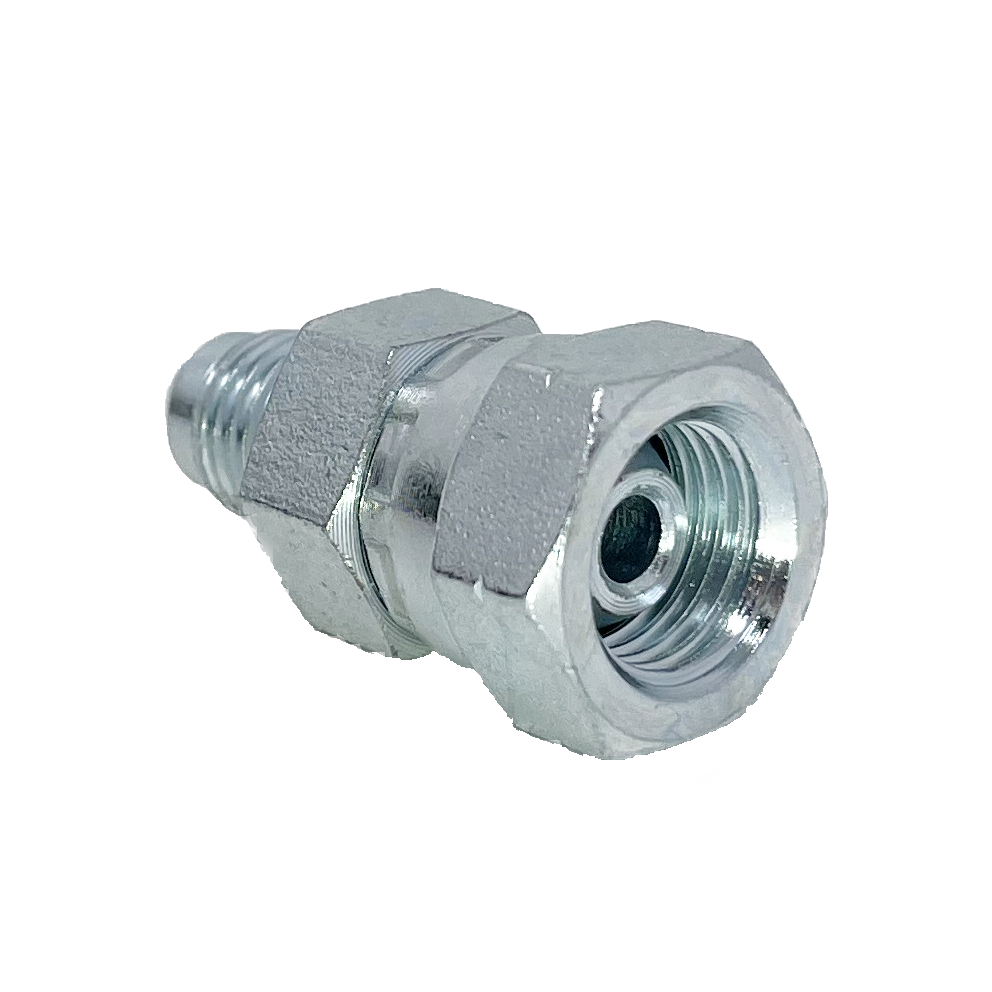 9240-14-12 : Adaptall Straight Adapter, Male 0.875 (7/8") JIC x Female 0.75 (3/4") BSPP, Carbon Steel