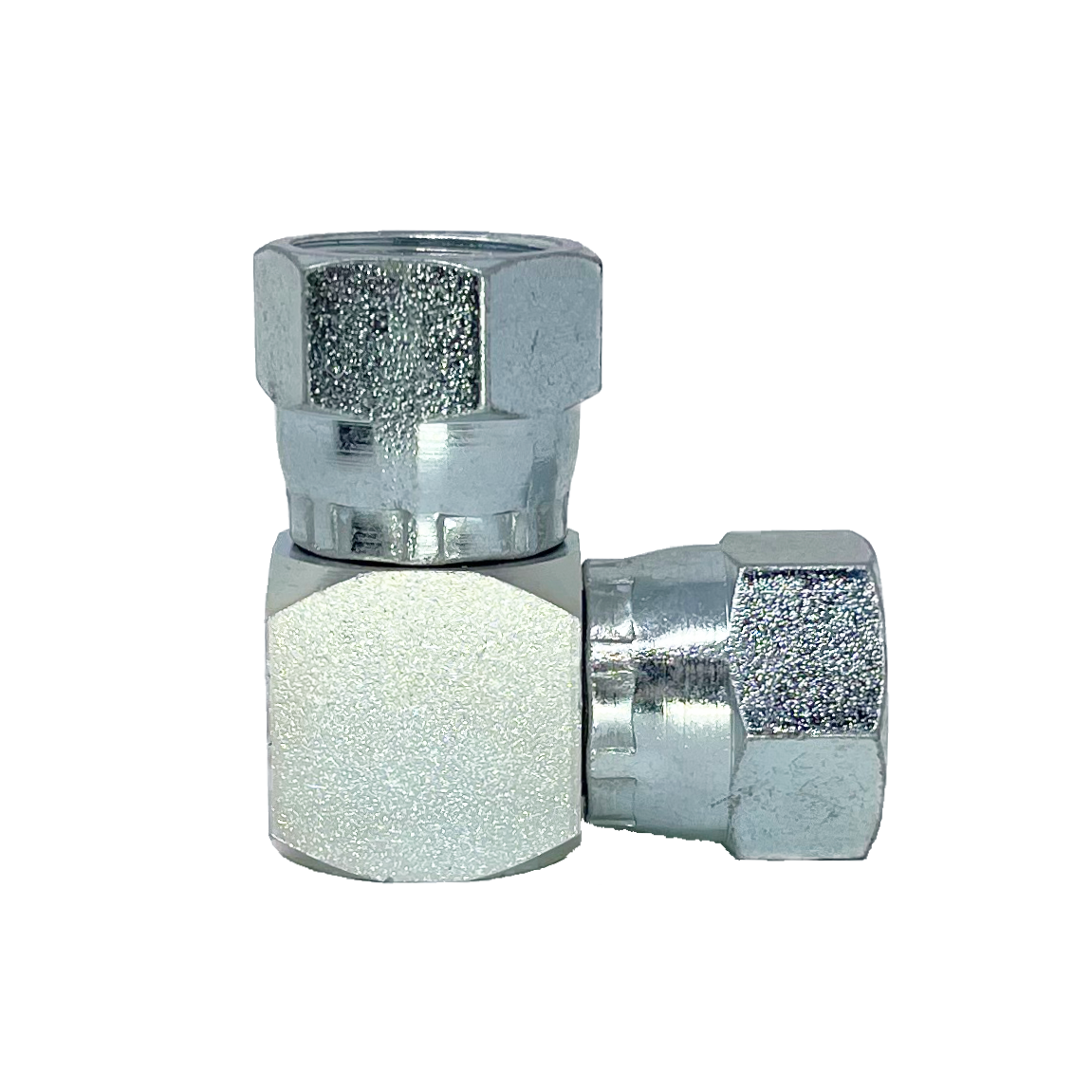 9355-12-12 : Adaptall 90-Degree  Adapter, Female 0.75 (3/4") JIC x Female 0.75 (3/4") JIC, Carbon Steel