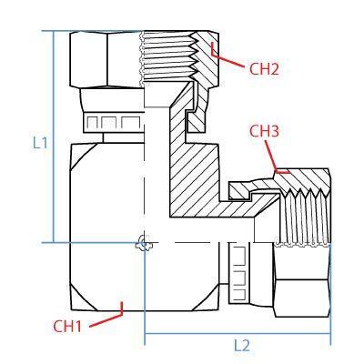 9355-08-08 : Adaptall 90-Degree  Adapter, Female 0.5 (1/2") JIC x Female 0.5 (1/2") JIC, Carbon Steel