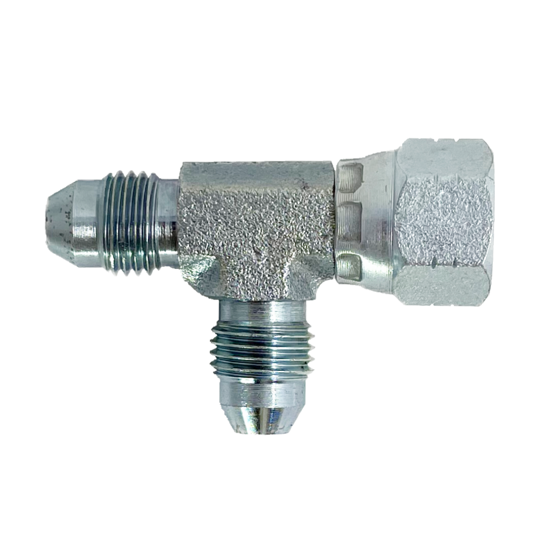9391-24-24-24 : Adaptall Tee Adapter, Male 24MM Komatsu x Male 24MM Komatsu x Female 24MM Komatsu, Carbon Steel