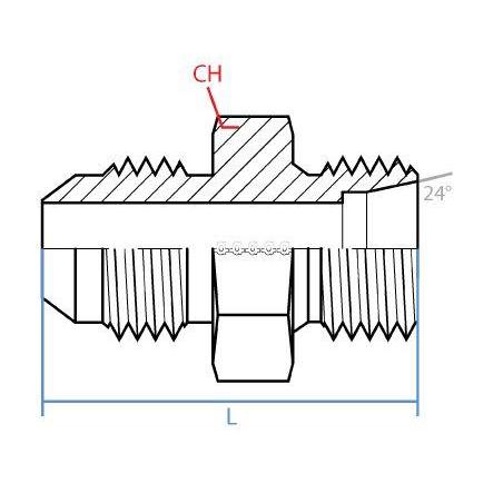 SS9605-06-L12-18 : Adaptall Straight Stainless Steel Adapter, 9/16-18 (-06) Male JIC x M18 X 1.5 (-L12) Male DIN with Seal, Light Duty