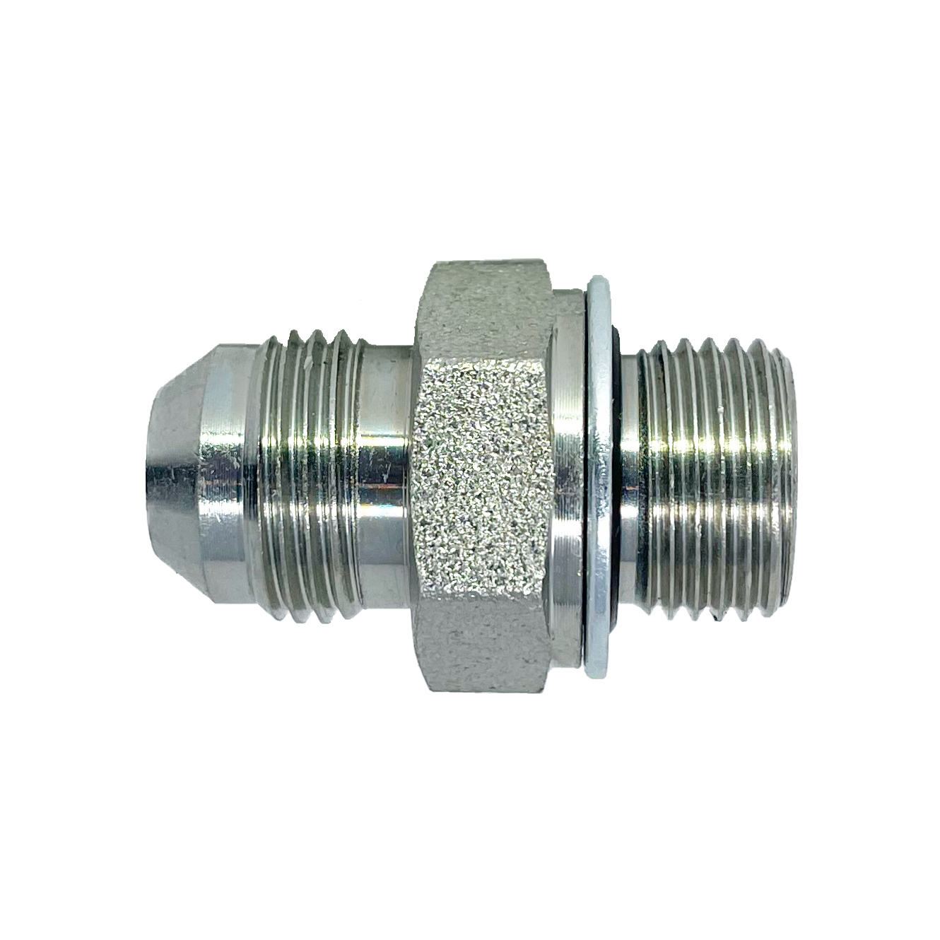 9606-08-S14-22 : Adaptall Straight Adapter, Male 0.5 (1/2") JIC x Male S14 DIN Tube, Carbon Steel, Heavy Duty