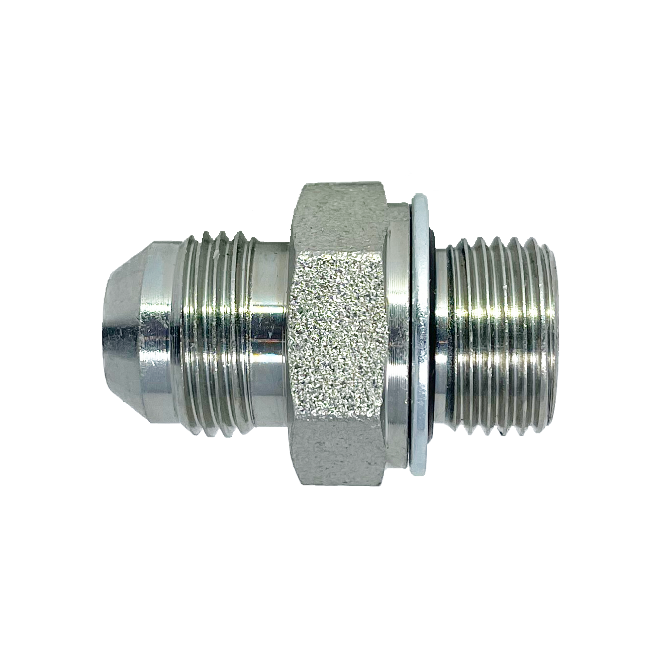 9606S-04-S08-16 : Adaptall Straight Adapter, Male 0.25 (1/4") JIC x Male S08 DIN Tube, Carbon Steel, Heavy Duty
