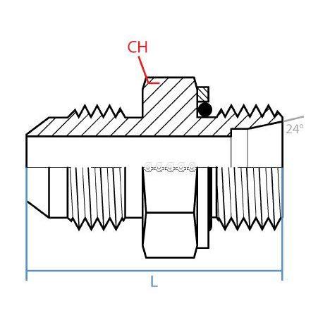 9606S-08-S12-20 : Adaptall Straight Steel Adapter, 3/4-16 (-08) Male JIC x M20 X 1.5 (-S12) Male DIN with Seal, Heavy Duty