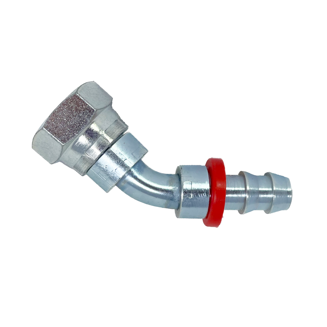 9905-04-04 : Adaptall 45-Degree Adapter, Female 0.25 (1/4") BSPP x 0.25 (1/4") Hose Barb, Carbon Steel