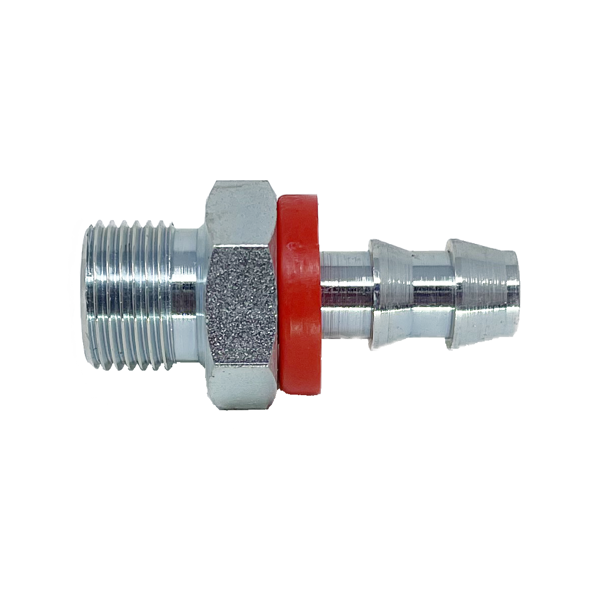 9920-06-06 : Adaptall Straight Adapter, Male 0.375 (3/8") BSPP x 0.375 (3/8") Hose Barb, Carbon Steel