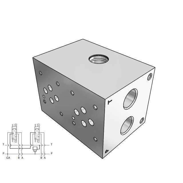 AD03S022P/S : Daman CETOP Manifold, D03 (NG6), Series Circuit, Aluminum, 3000psi, Two Station, 1/2 NPT Pressure Port, With T-10A