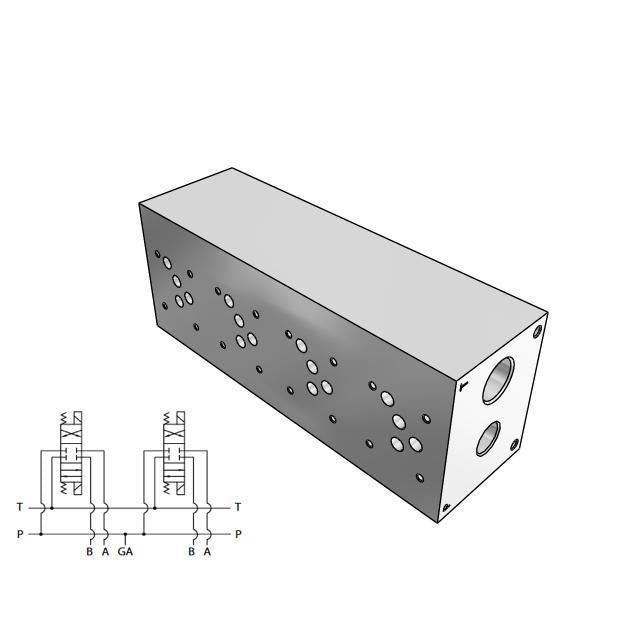 AD05HP043S : Daman CETOP Manifold, D05 (NG10), Parallel High Flow, Aluminum, 3000psi, 4-Station, #12 SAE (3/4") P Port, No Relief