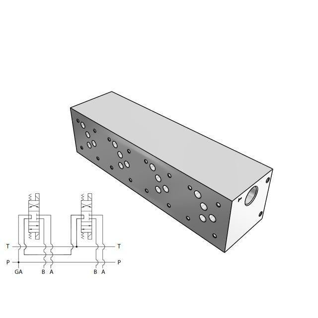 AD05S043S : Daman CETOP Manifold, D05 (NG10), Series Circuit, Aluminum, 3000psi, Four Station, #12 SAE (3/4) Pressure Port, No R
