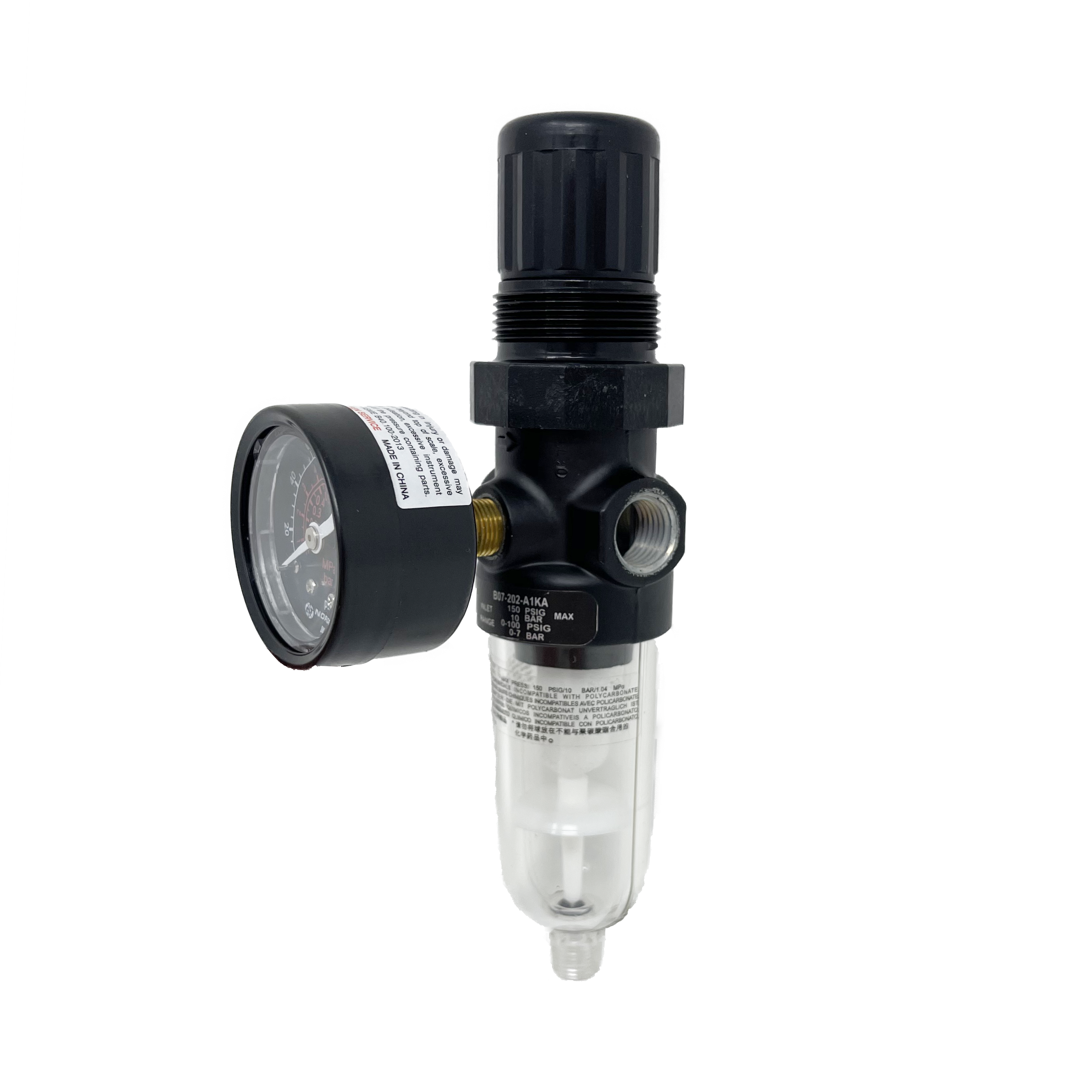 B07-102-M1KA : Norgren B07 miniature filter/regulator with manual drain, with gauge, 1/8 NPT ports