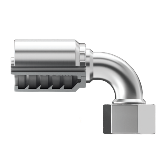 B2-DHFX90-0622: Continental Hose Fitting, 0.375 (3/8") Hose ID x 22x1.5 Female DIN Heavy, 90-Degree Swivel Connection