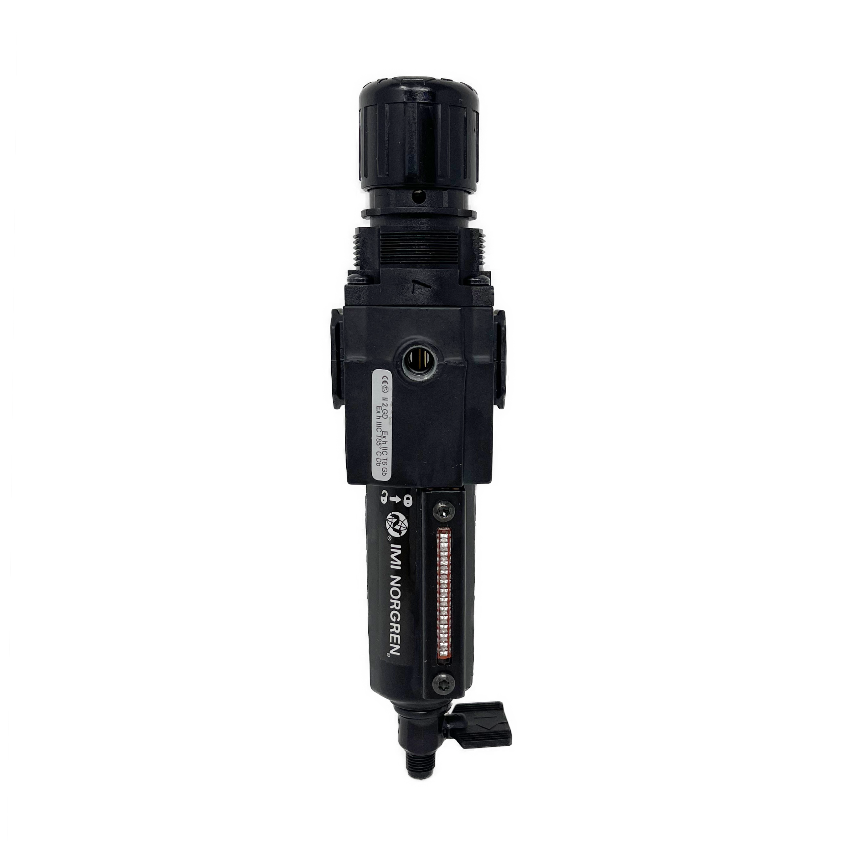 B72G-2AK-QD3-RMG : Norgren Excelon Combo Filter/Regulator, 1/4" NPT, Knob Adjust, Manual 1/4 Turn Drain, Short Metal Bowl, 40-Micron, Relieving, 5-150psi, with Gauge