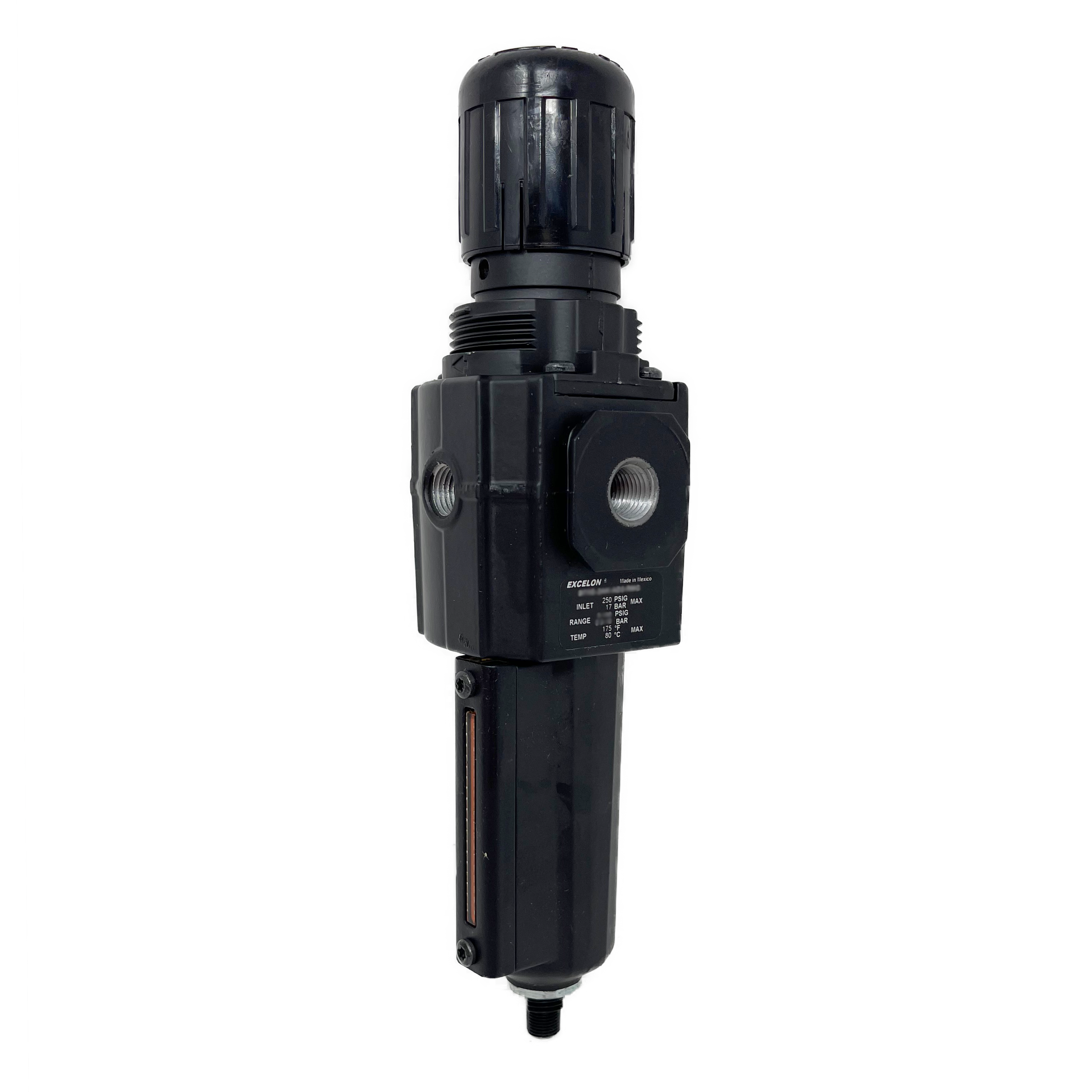 B73G-2AK-AD3-RMG : Norgren Excelon Combo Filter/Regulator, 1/4" NPT, Knob Adjust, Auto Drain, Metal Bowl, 40-Micron, Relieving, 5-150psi, with Gauge