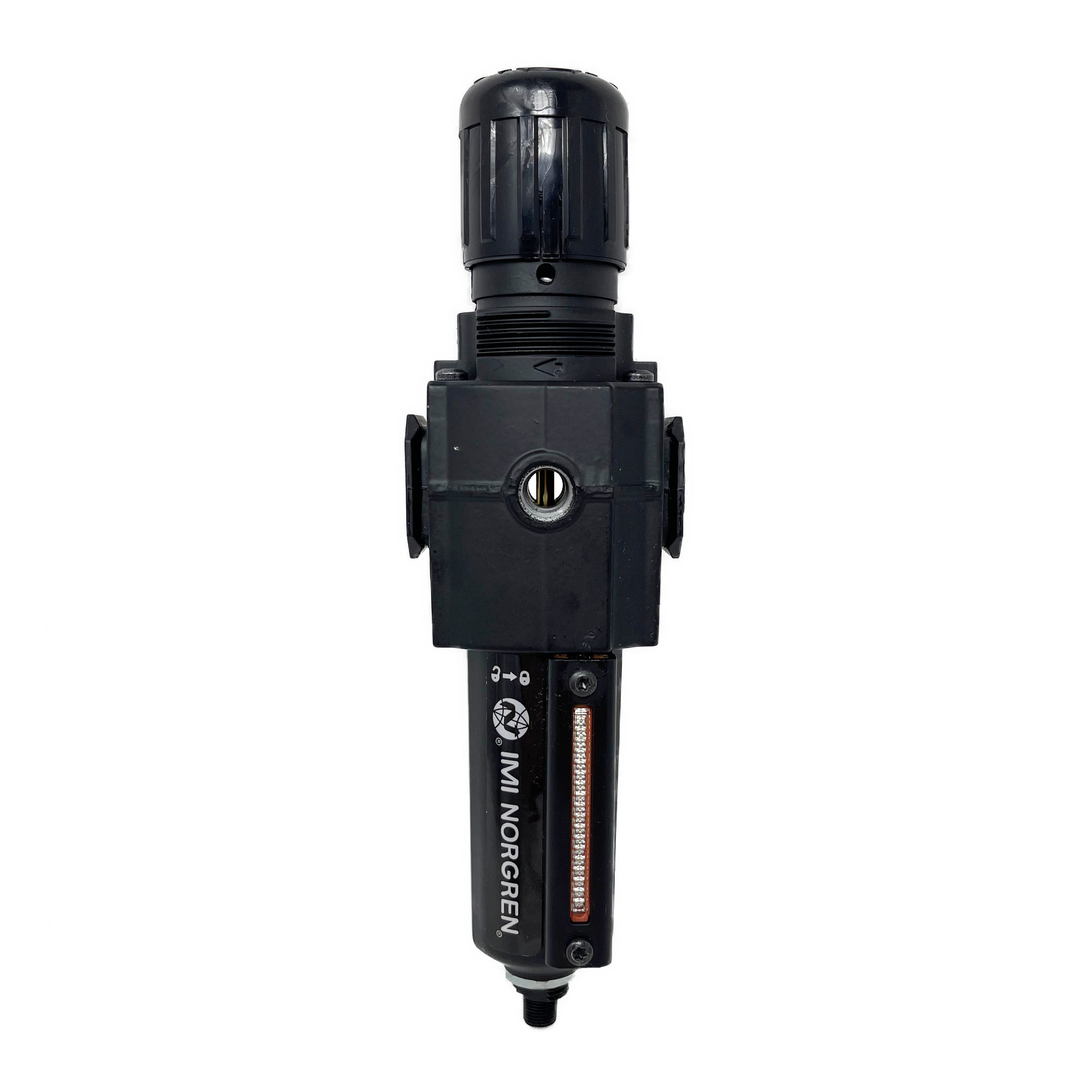 B73G-4AK-AD3-RMG : Norgren Excelon Combo Filter/Regulator, 1/2" NPT, Knob Adjust, Auto Drain, Metal Bowl, 40-Micron, Relieving, 5-150psi, with Gauge