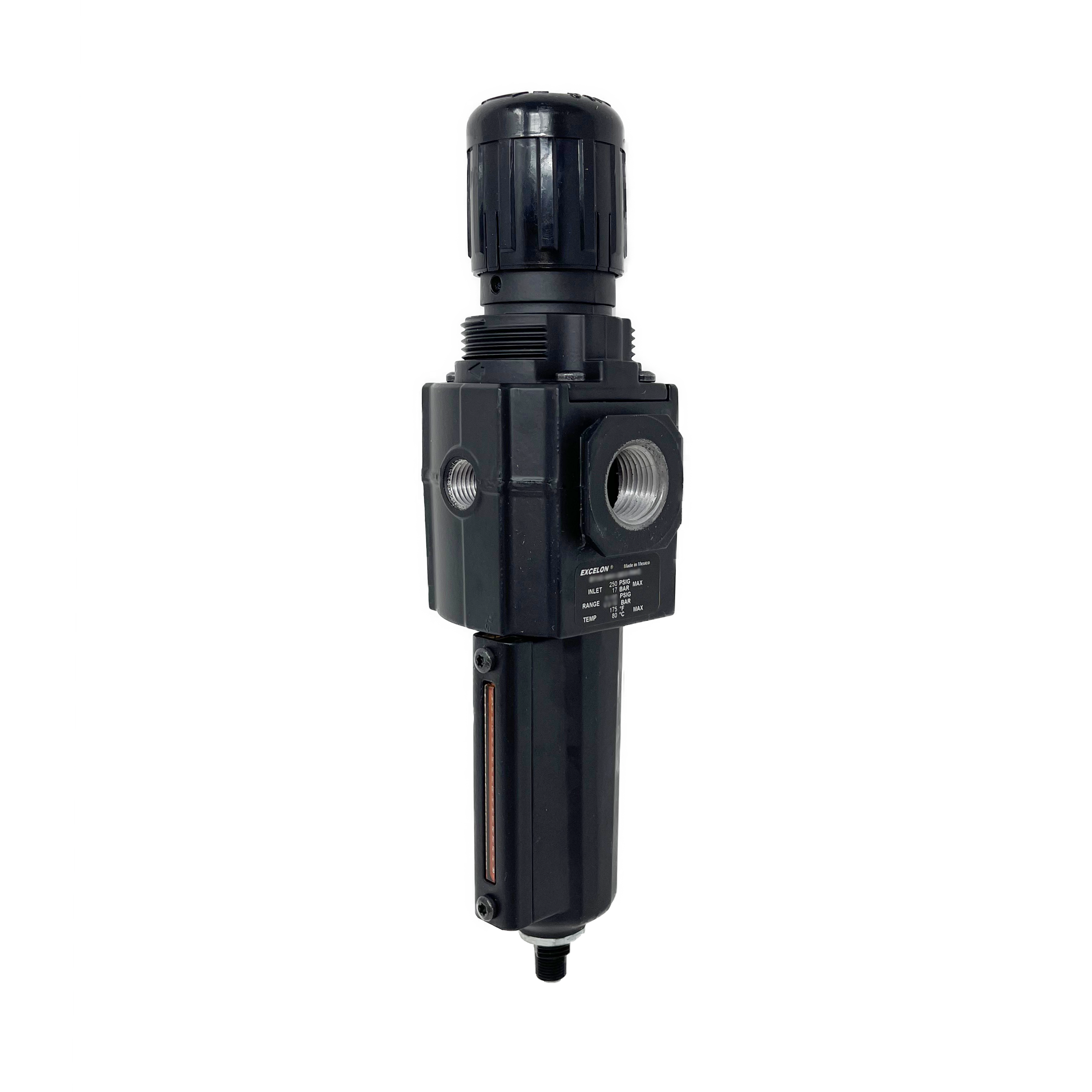 B73G-4AK-AD3-RMG : Norgren Excelon Combo Filter/Regulator, 1/2" NPT, Knob Adjust, Auto Drain, Metal Bowl, 40-Micron, Relieving, 5-150psi, with Gauge