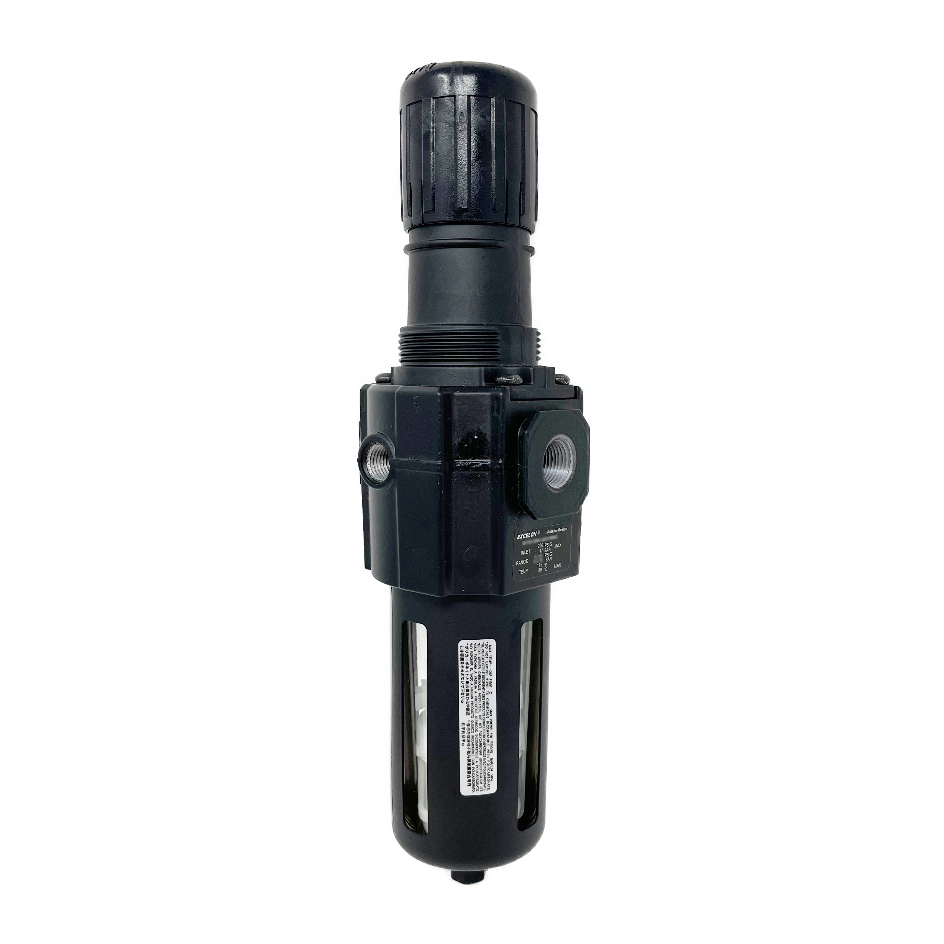 B74G-3AK-AP1-RMN : Norgren Excelon Combo Filter/Regulator, 3/8" NPT, Knob Adjust, Auto Drain, Transparent Bowl with Guard, 5-Micron, Relieving, 5-150psi, No Gauge