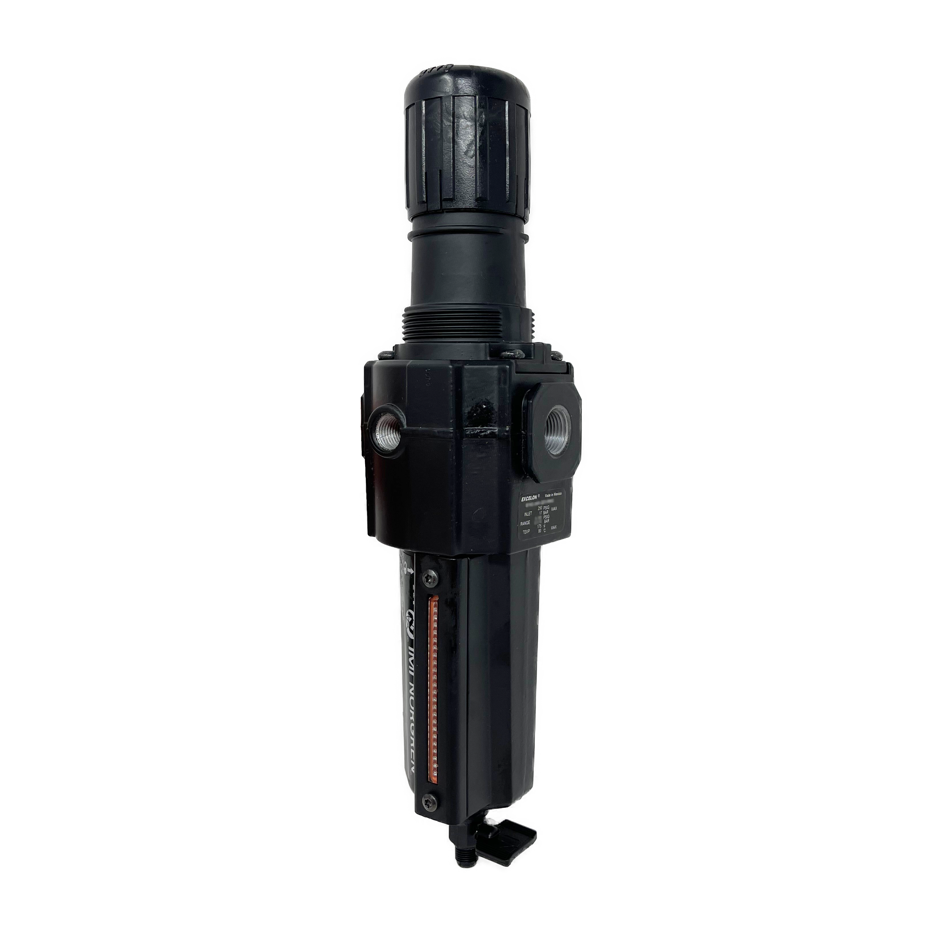 B74G-3AK-QD1-RMG : Norgren Excelon Combo Filter/Regulator, 3/8" NPT, Knob Adjust, Manual 1/4 Turn Drain, Metal Bowl, 5-Micron, Relieving, 5-150psi, with Gauge