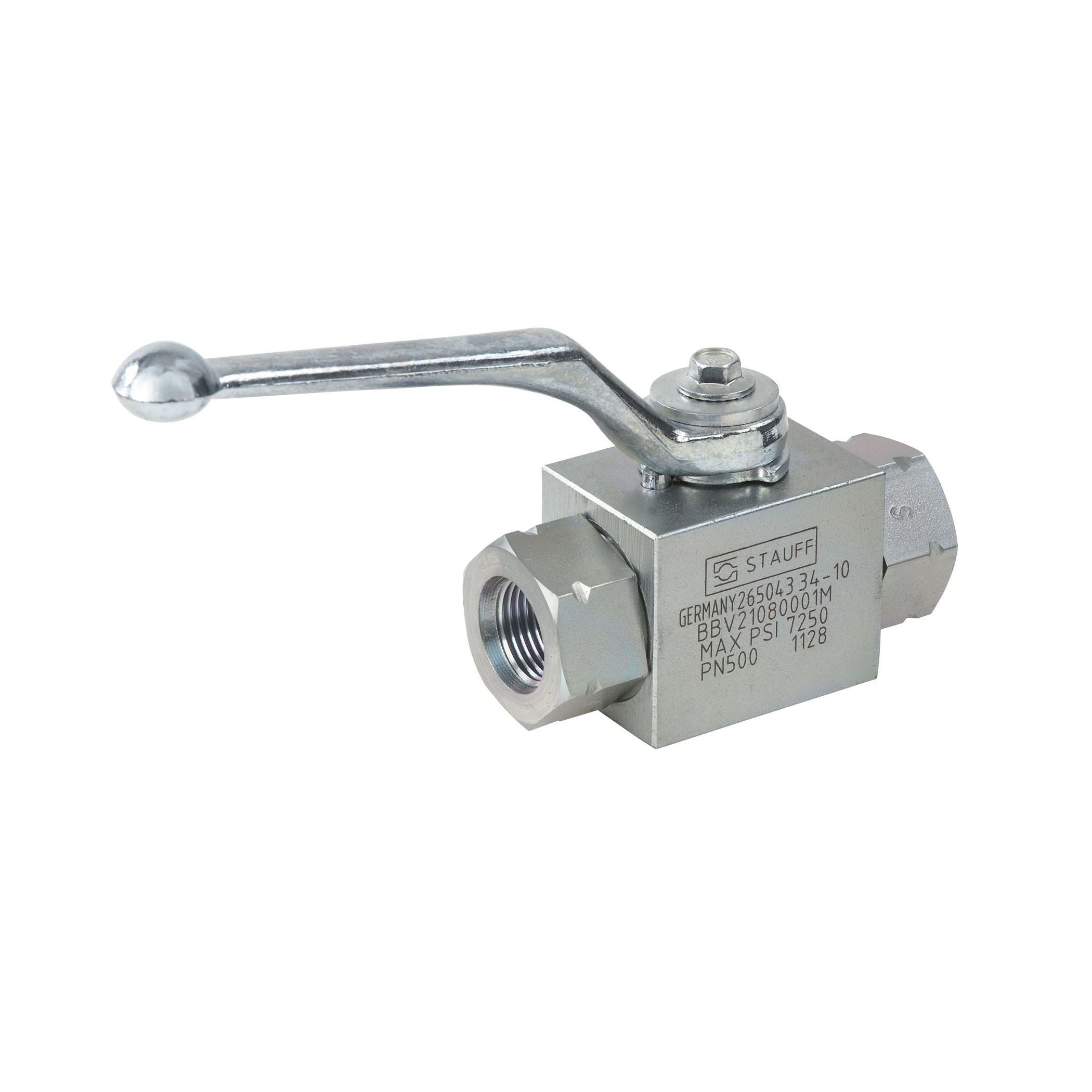 BBV-2-U06-1101-M : Stauff Block Body Ball Valve, #6 SAE (3/8"), 316SS, 7250psi, 2-Way