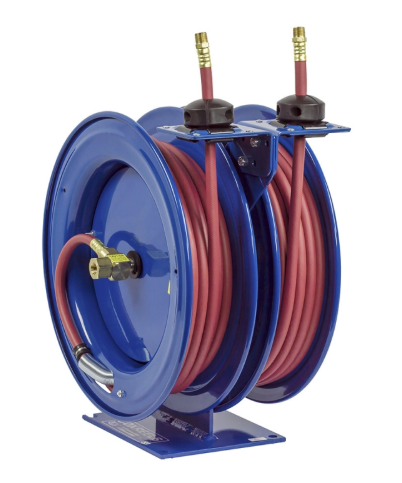 C-LP-350-350 : Coxreels C-LP-350-350 Dual Purpose Spring Rewind Hose Reel for air/water, 3/8" ID, 50' hose each, 300psi