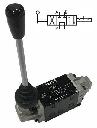 DMA-G03-F7X-E20 : Nachi Manual Lever Valve, 3-Position, 4-Way, D05 (NG10), 26.4GPM, 5075psi, Tandem Spool, Detented