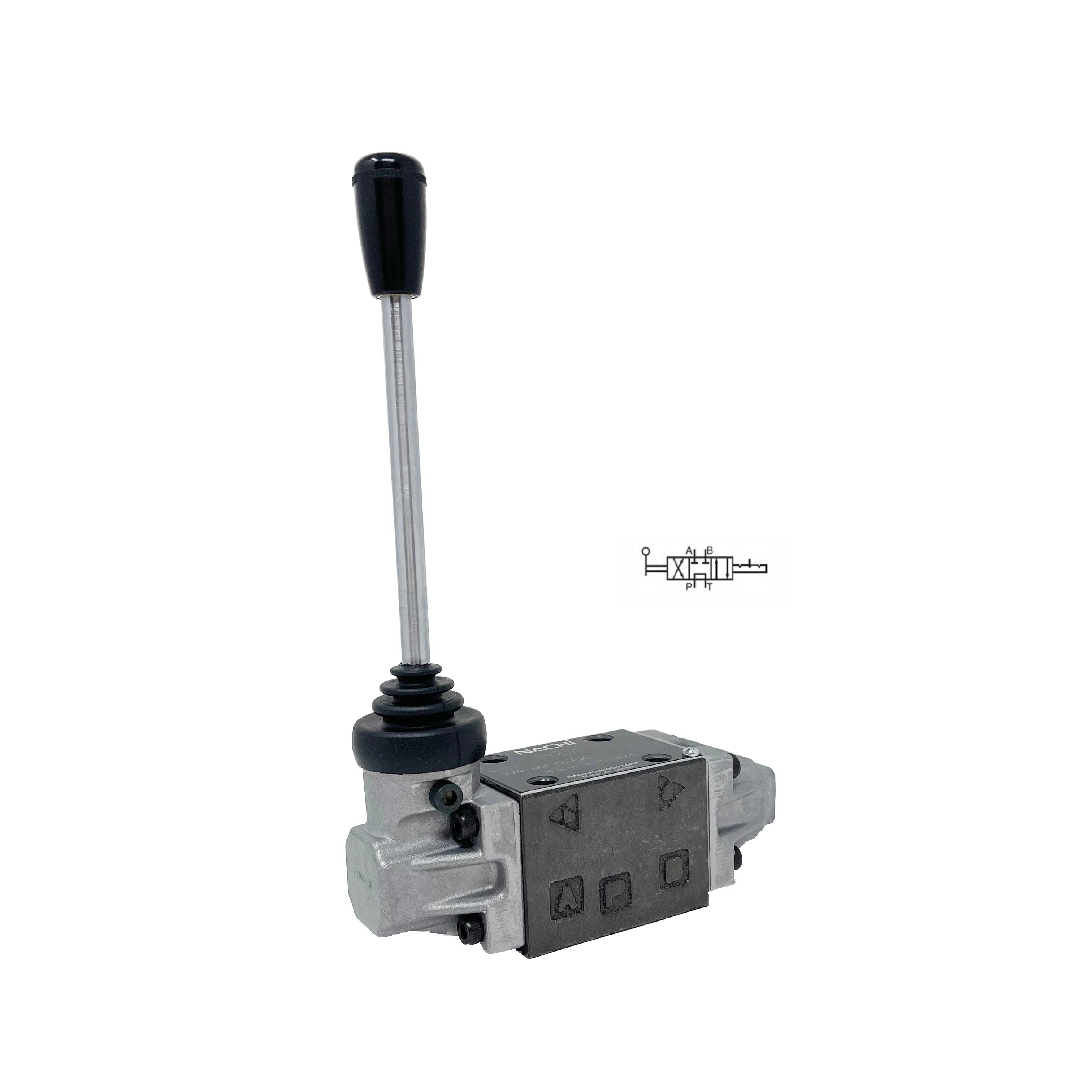 DMA-G01-F7Y-E20 : Nachi Manual Lever Valve, 4-Way, D03 (NG6), 10.5GPM, 5075psi, Tandem Spool, Detented