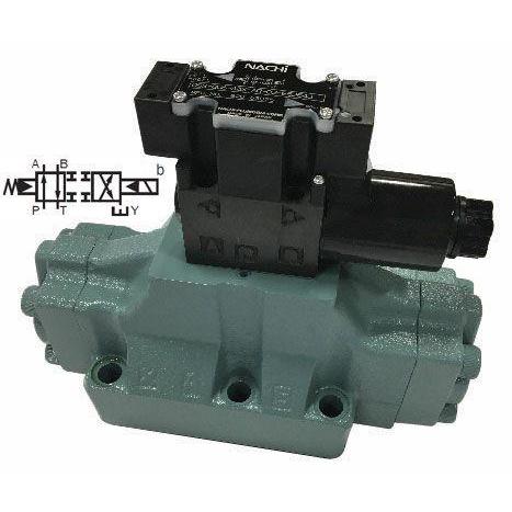DSA-G06-A3X-A-D2-E22 : Nachi Solenoid Valve, 3P4W, D08, 158GPM, 4640psi, P to A, B to T in Neutral, 24 VDC, DIN