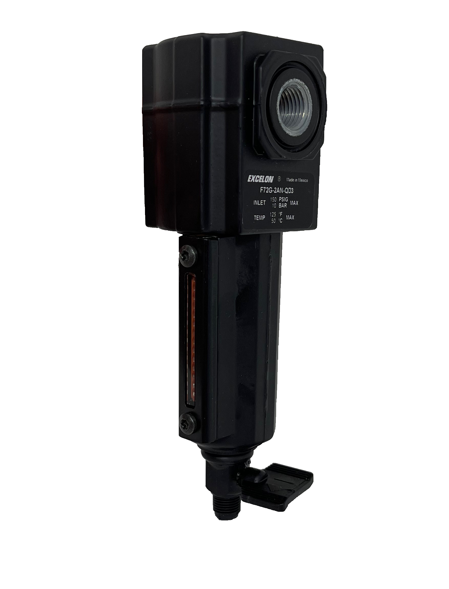 F72G-2AN-QD3 : Norgren Excelon Filter, 1/4" NPT, No Indicator, Manual 1/4 Turn Drain, Short Metal Bowl, 40-Micron