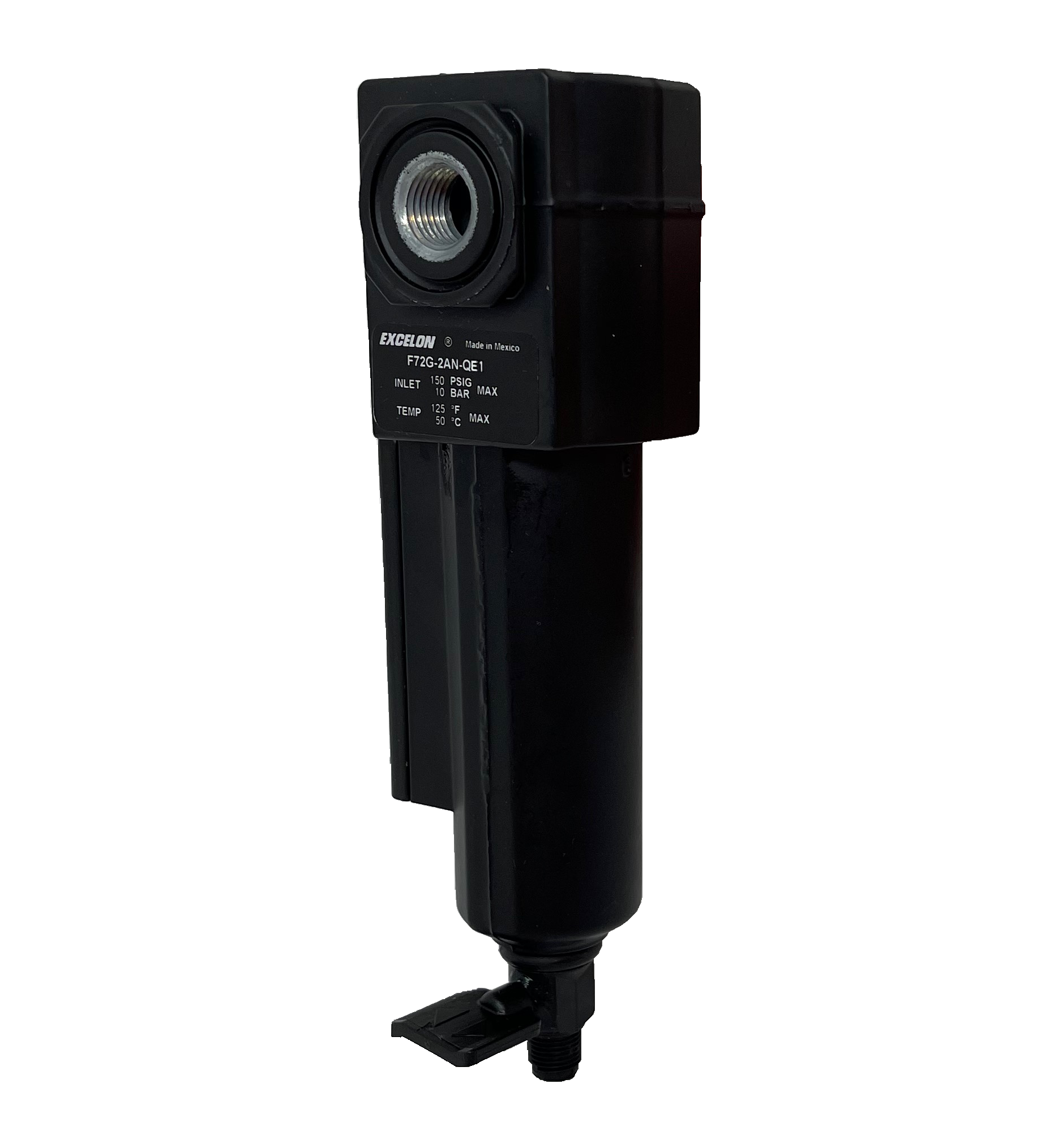 F72G-2AN-QE1 : Norgren Excelon Filter, 1/4" NPT, No Indicator, Manual 1/4 Turn Drain, Long Metal Bowl, 5-Micron