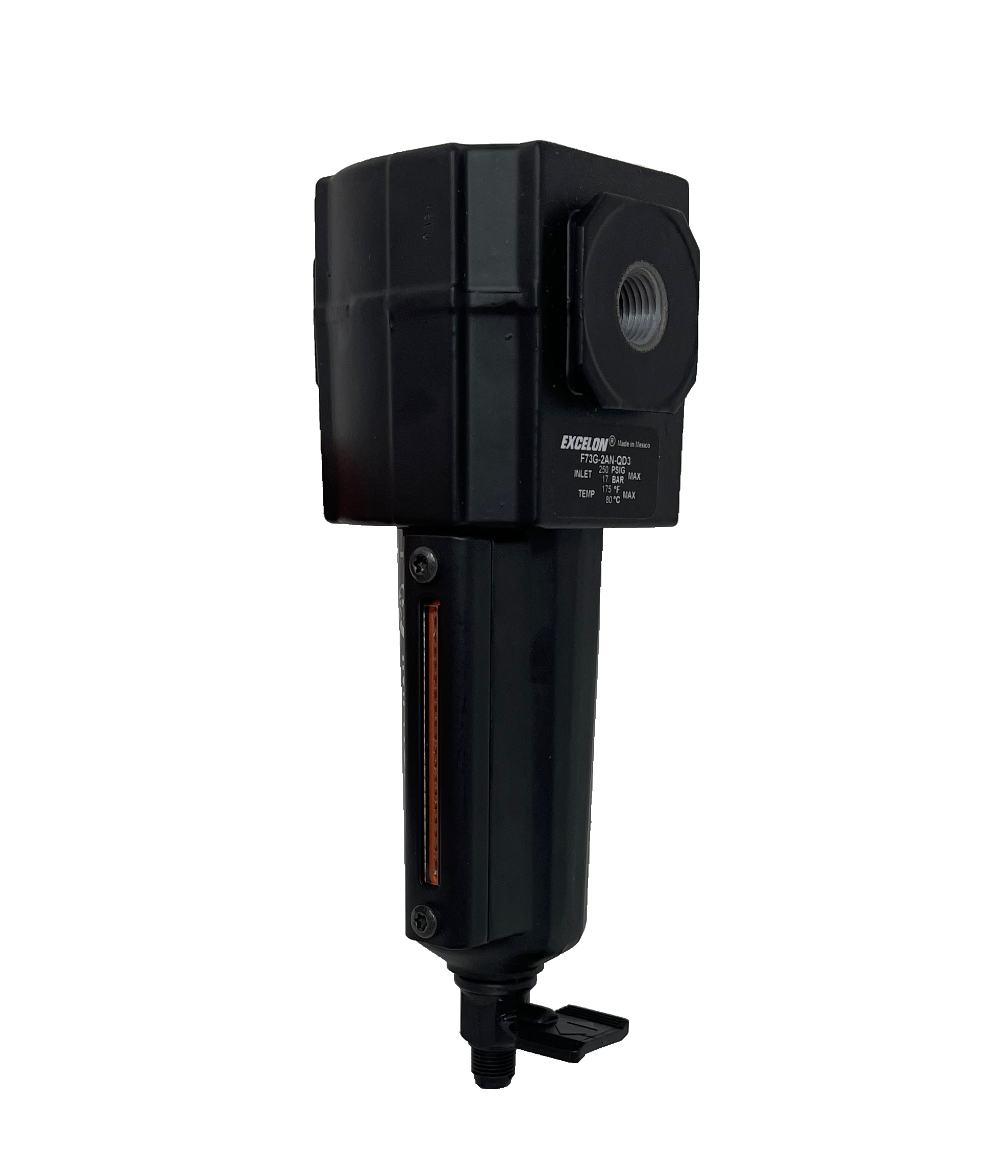 F73G-2AN-QD3 : Norgren Excelon Filter, 1/4" NPT, No Indicator, Manual 1/4 Turn Drain, Metal Bowl, 40-Micron