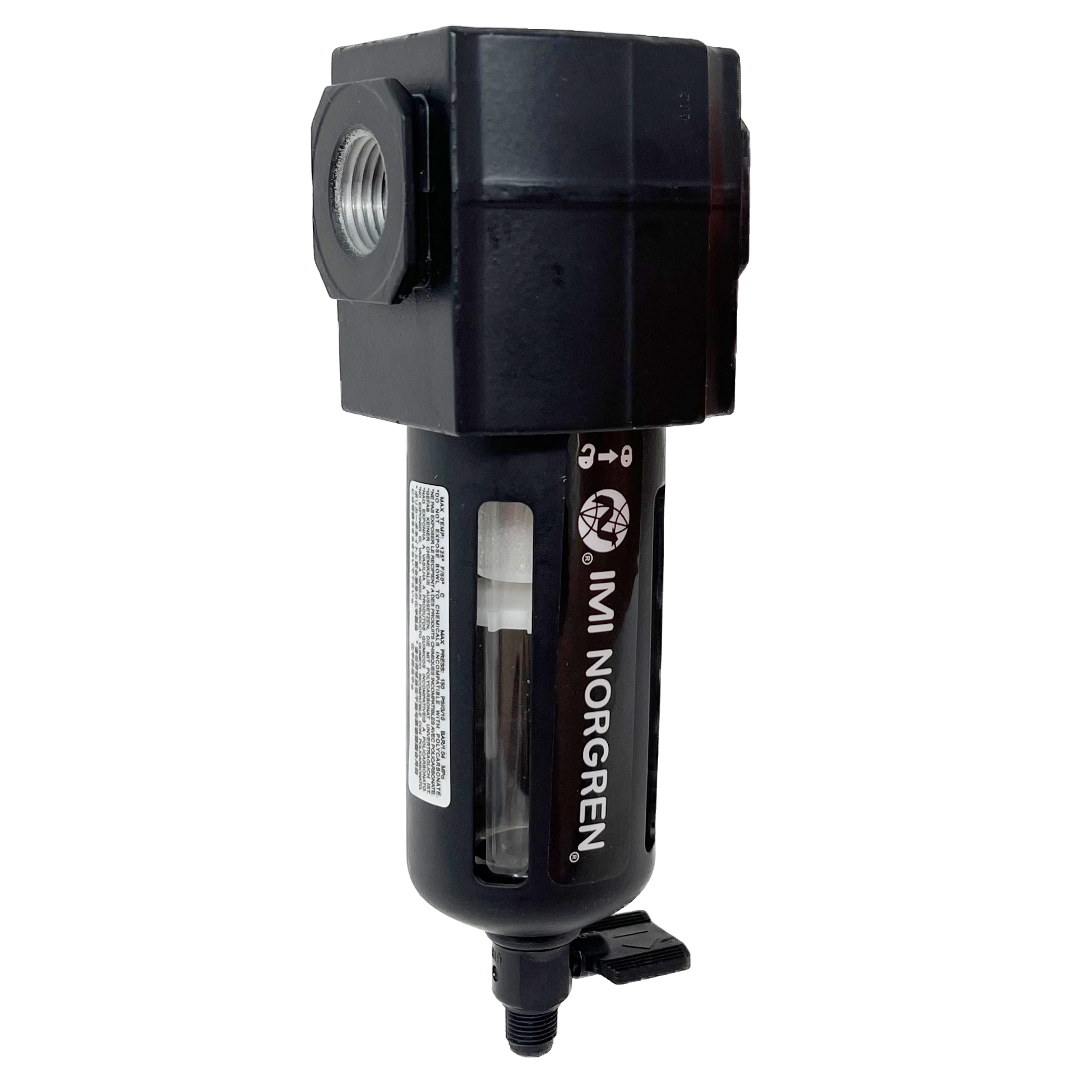 F73G-4AN-QP3 : Norgren Excelon Filter, 1/2" NPT, No Indicator, Manual 1/4 Turn Drain, Transparent Bowl with Guard, 40-Micron