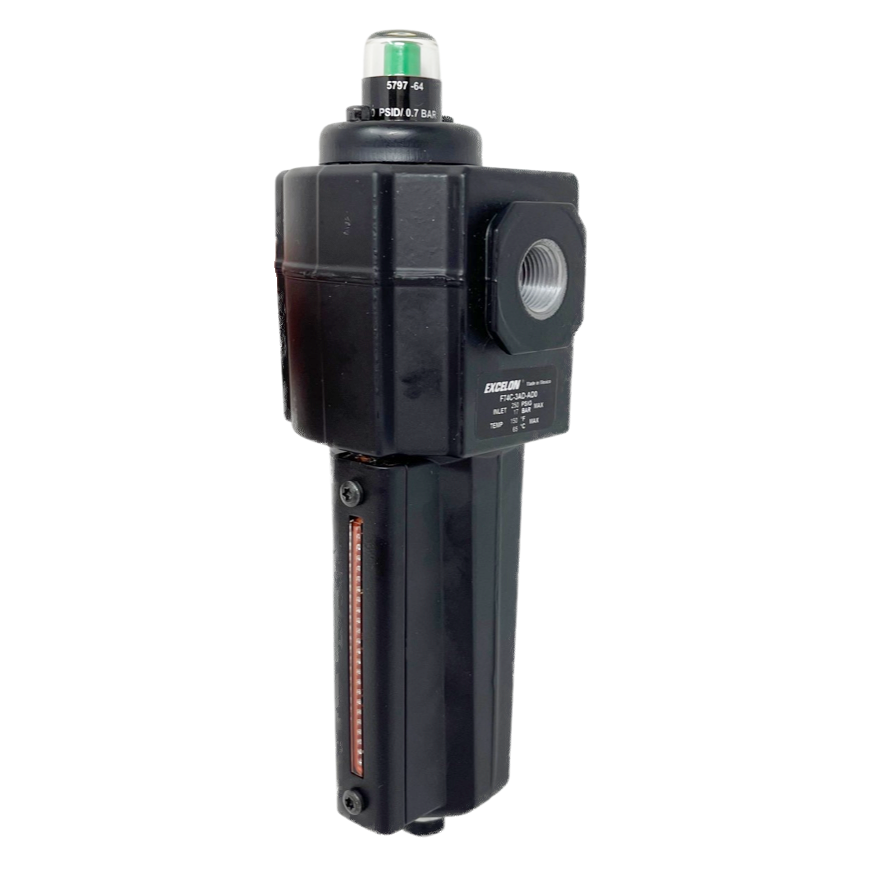 F74C-3AD-AD0 : Norgren Excelon Coalescing Filter, 3/8" NPT, With Mechanical Indicator, Auto Drain, Metal Bowl