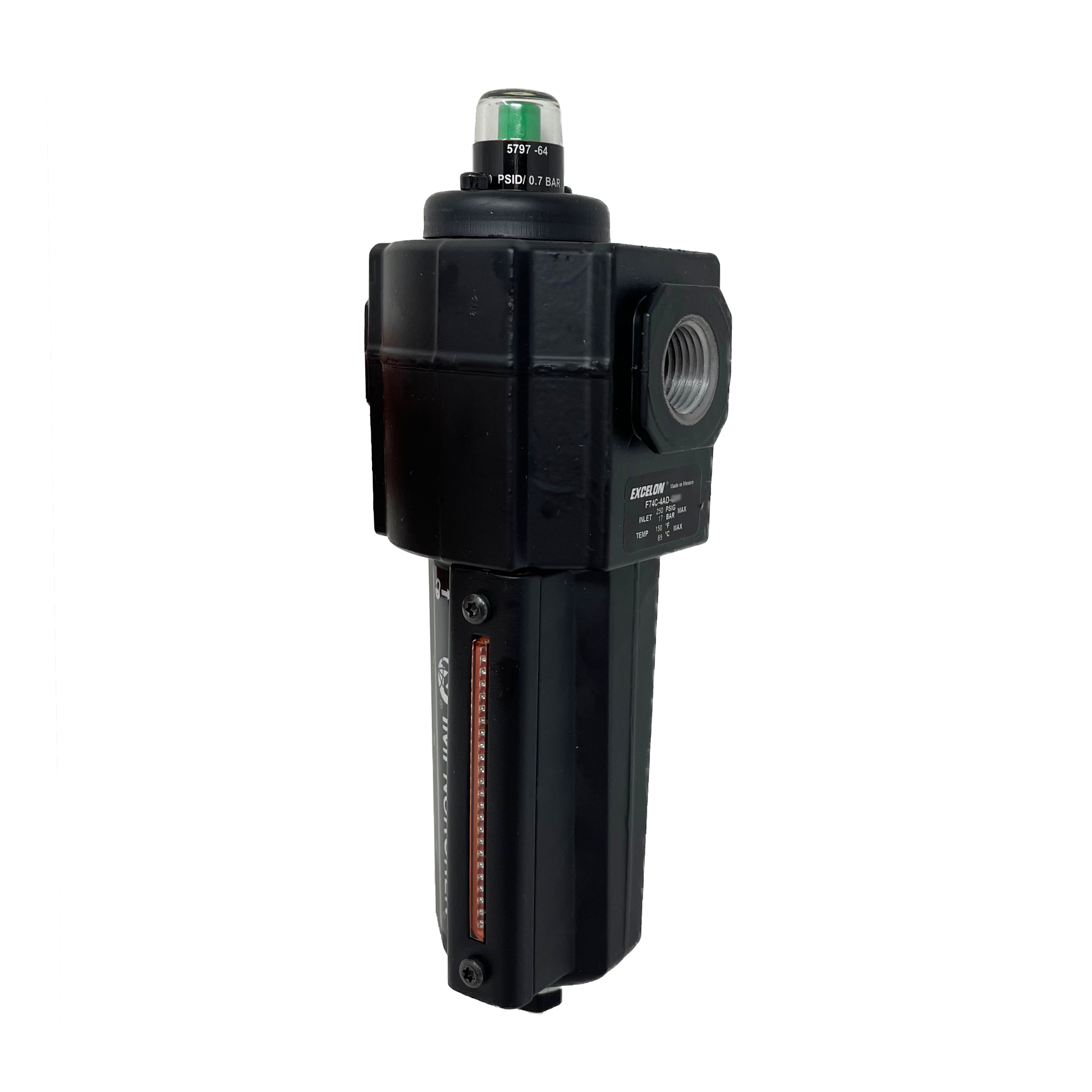 F74C-4AD-AD0 : Norgren Excelon Coalescing Filter, 1/2" NPT, With Mechanical Indicator, Auto Drain, Metal Bowl
