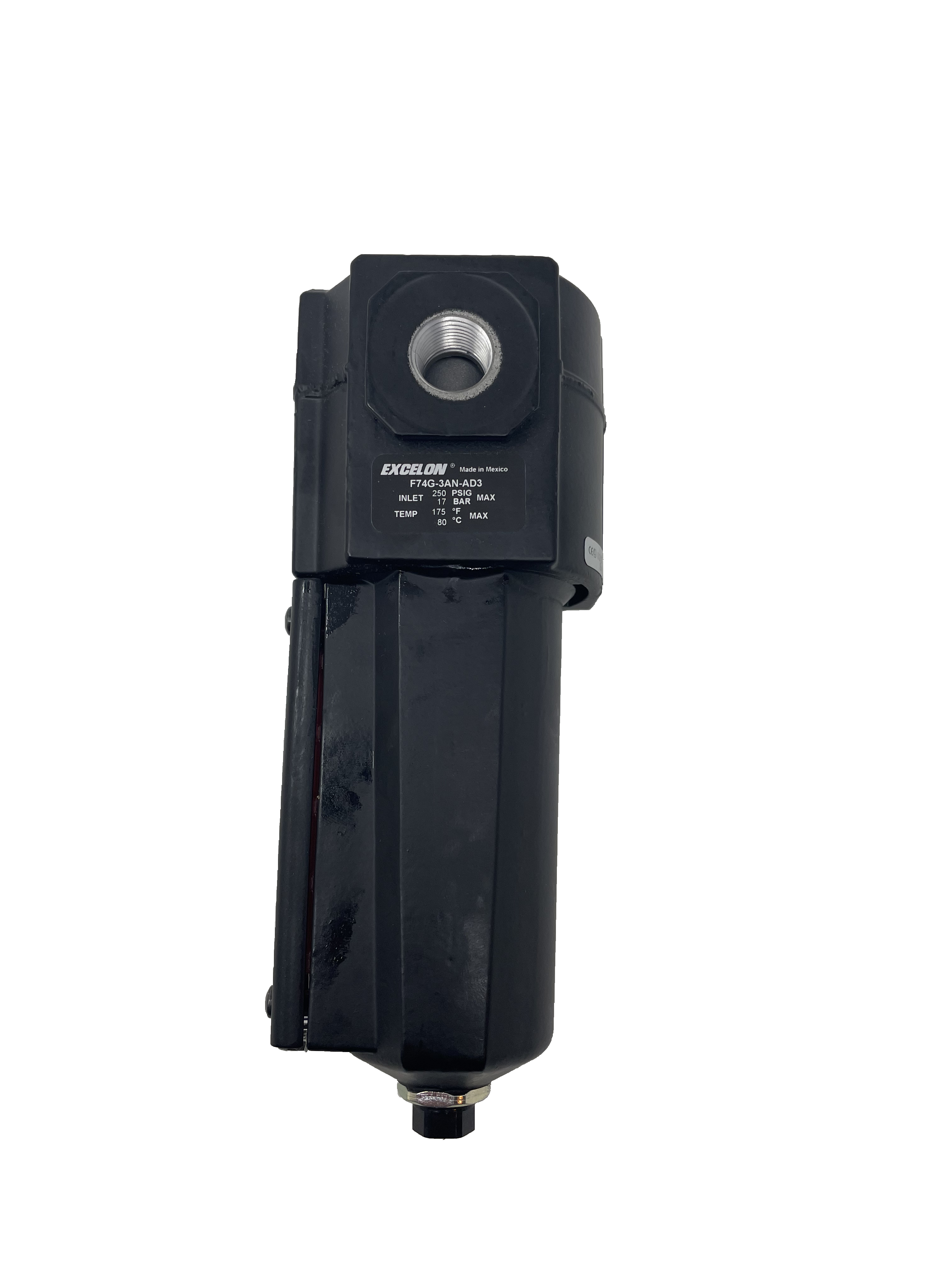 F74G-3AN-AD3 : Norgren Excelon Filter, 3/8" NPT, No Indicator, Auto Drain, Metal Bowl, 40-Micron