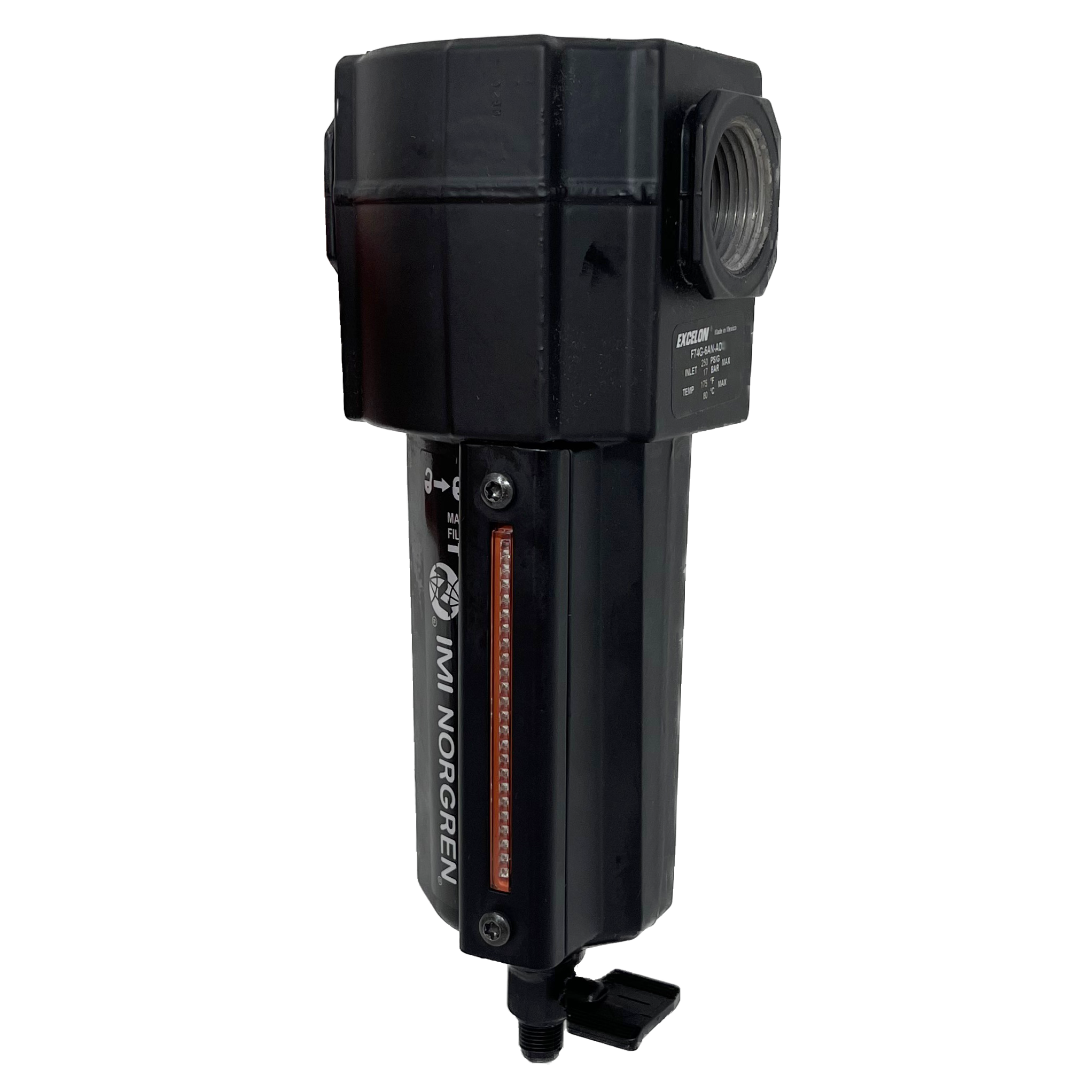 F74G-6AN-QD3 : Norgren Excelon Filter, 3/4" NPT, No Indicator, Manual Drain, Metal Bowl, 40-Micron