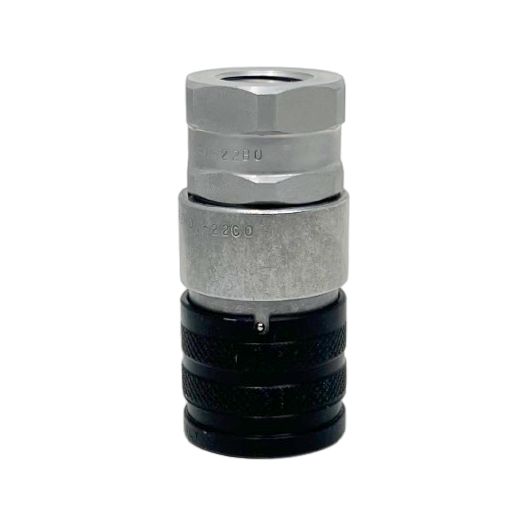 FFH08 58SAE F : Faster Quick Disconnect, Female 1/2" Coupler, 0.625 (5/8") ORB Connection, 5076psi MAWP, 29.06 GPM, ISO 16028 Interchange, Push to Connect Style, Connection Under Pressure Not Allowed