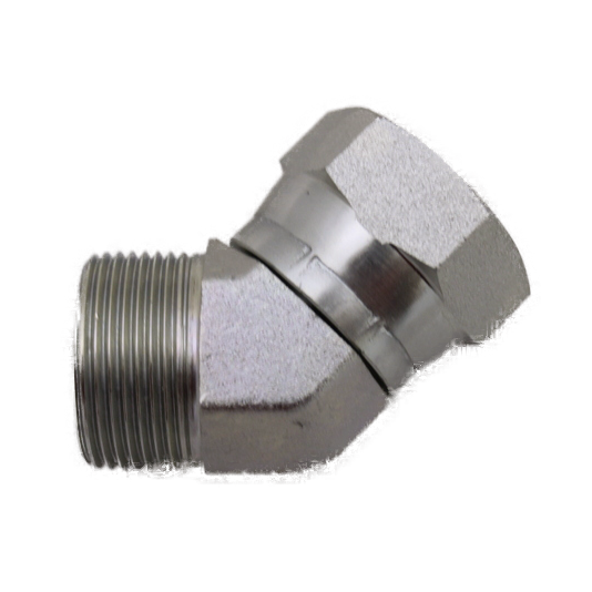 FS6502-04-04-FG-OHI : OHI Adapter, 0.25 (1/4") Male ORFS x 0.25 (1/4") Female ORFS Swivel, 45-Degree Elbow, Forged Steel