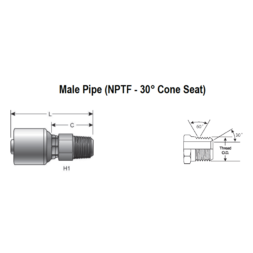 4G-6MP : Gates Coupling, MegaCrimp Male Pipe (NPTF, 30 Cone Seat), -4