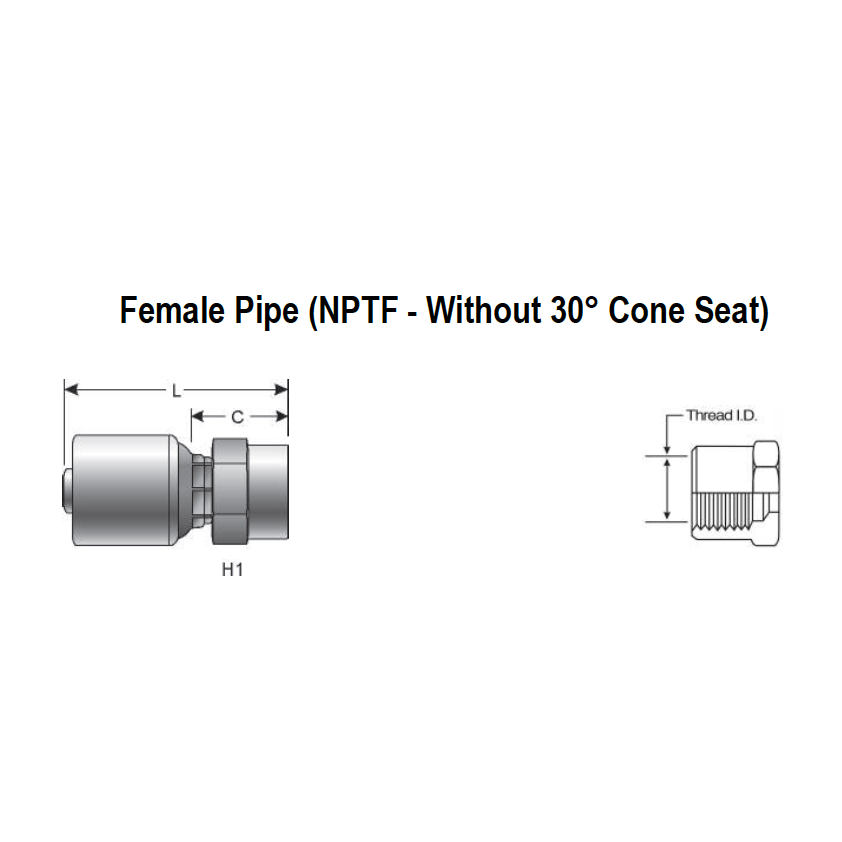 4G-4FP : Gates Coupling, MegaCrimp Female Pipe (NPTF, without 30 Cone Seat), -4 (1/4") Dash Size, 0.25 (1/4") ID, 1/4-18 Threads