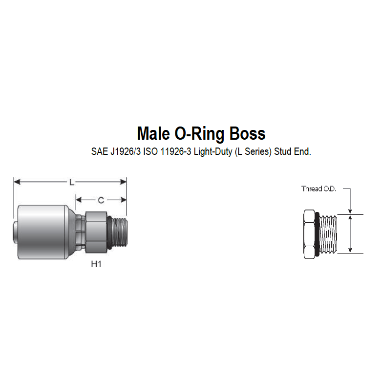 6G-6MB : Gates Coupling, MegaCrimp Male O-Ring Boss, -6 (3/8") Dash Size, 0.375 (3/8") ID, 9/16-18 Threads