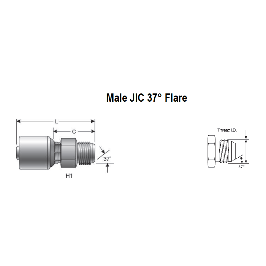 4G-4MJ : Gates Coupling, MegaCrimp Male JIC 37 Flare, -4 (1/4") Dash Size, 0.25 (1/4") ID, 7/16-20 Threads